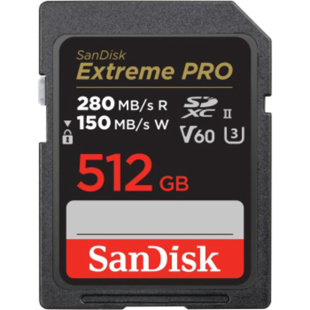 SanDisk 215494  Extreme PRO 512 GB V60 UHS-II SD cards, 280 150 MB s,V60,C10,UHS