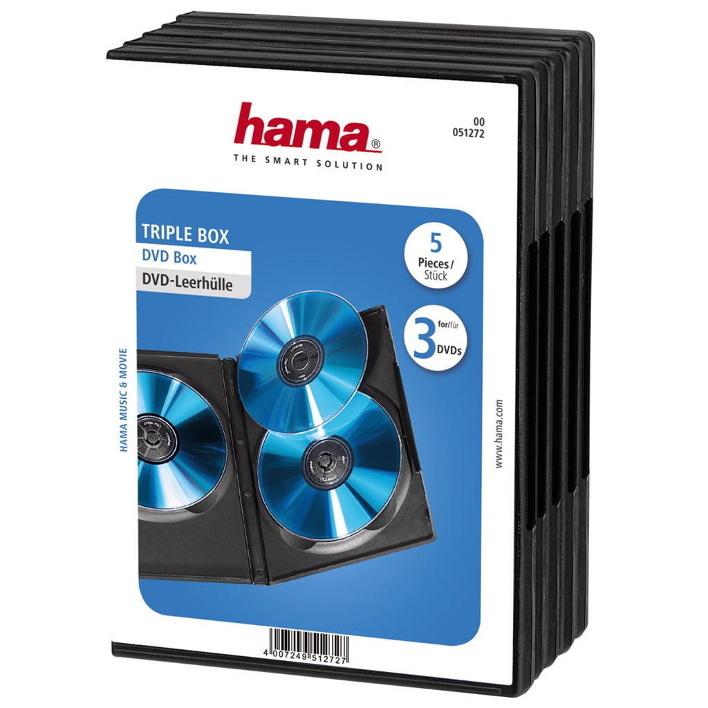 HAMA 51272  DVD box na 3 DVD, s fóliou, čierny, 5 ks
