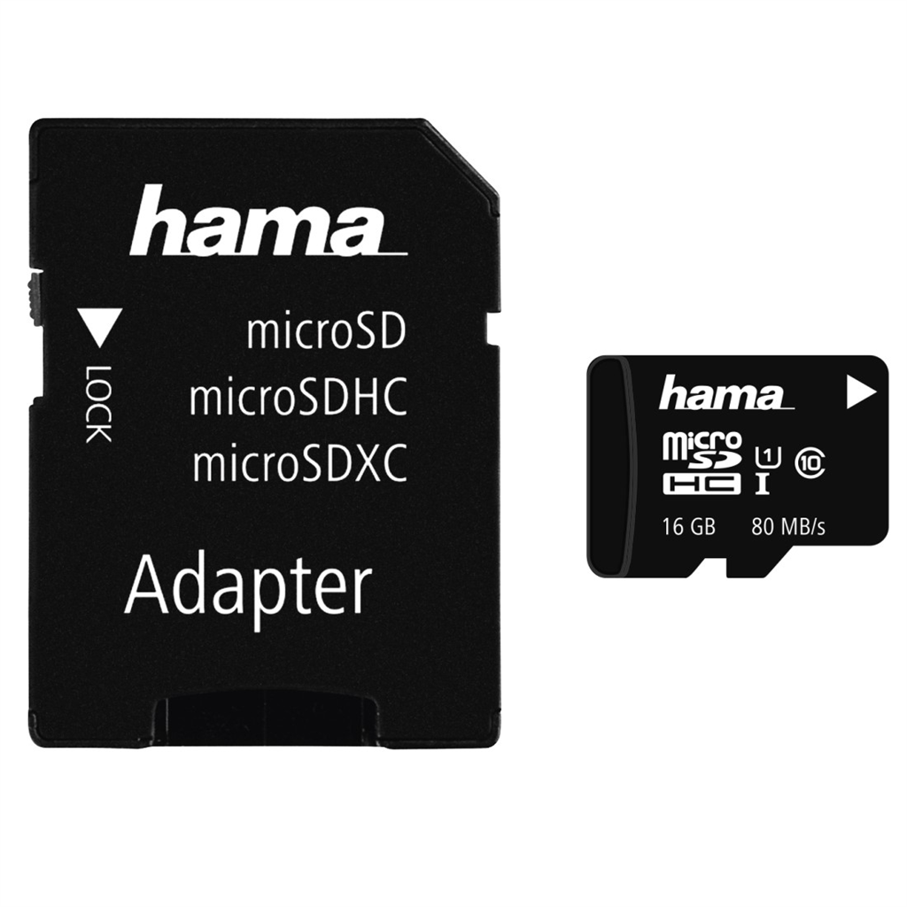 HAMA 124138  microSDHC 16 GB Class 10 UHS-I 80 MB s + Adapter Mobile
