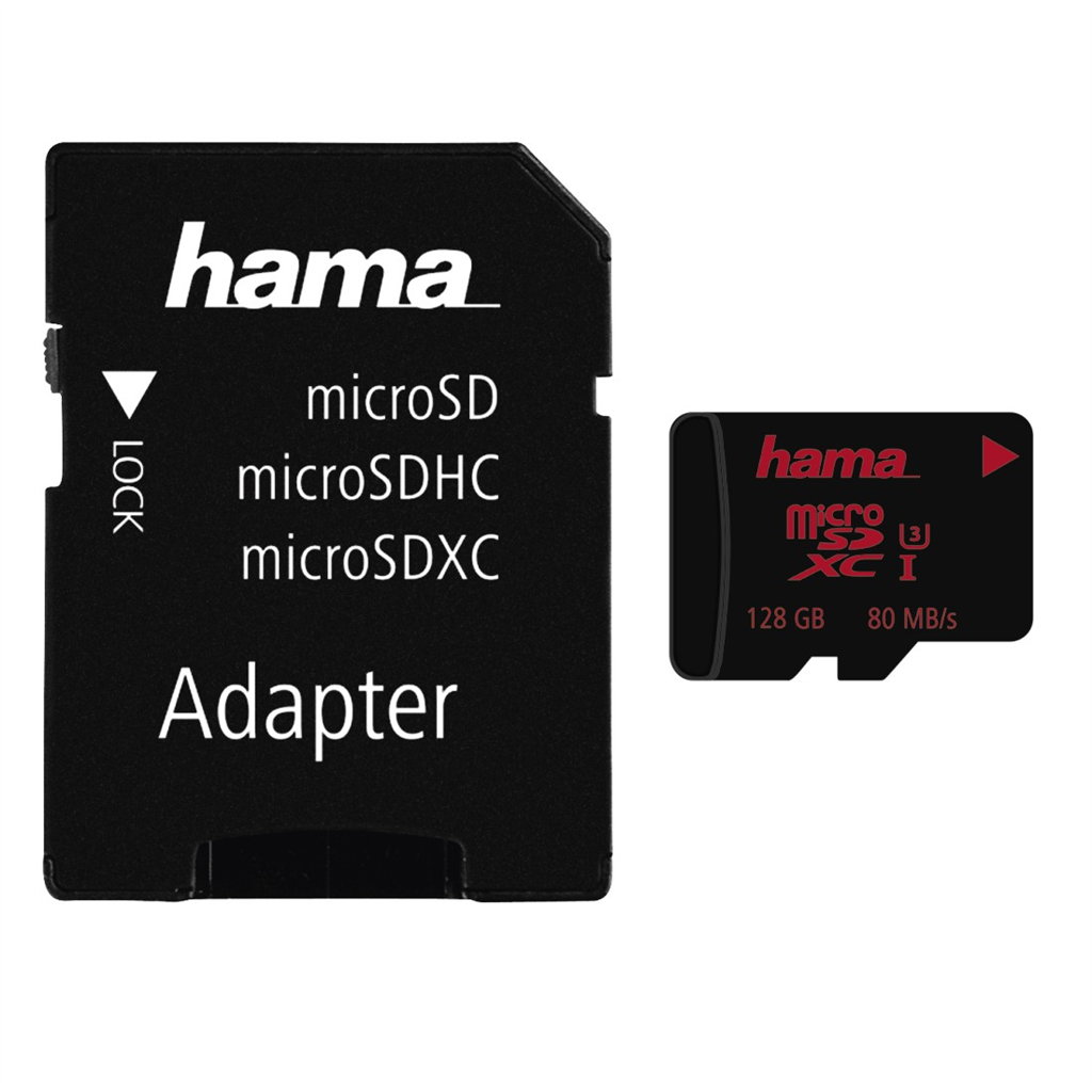 HAMA 181000  microSDXC 128 GB UHS Speed Class 3 UHS-I 80 MB s + adpatér