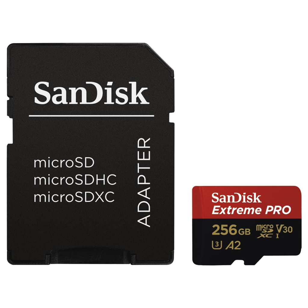 SanDisk 183522  Extreme Pro microSDXC 256 GB  170 MB s A2 C10 V30 UHS-I U3, adap