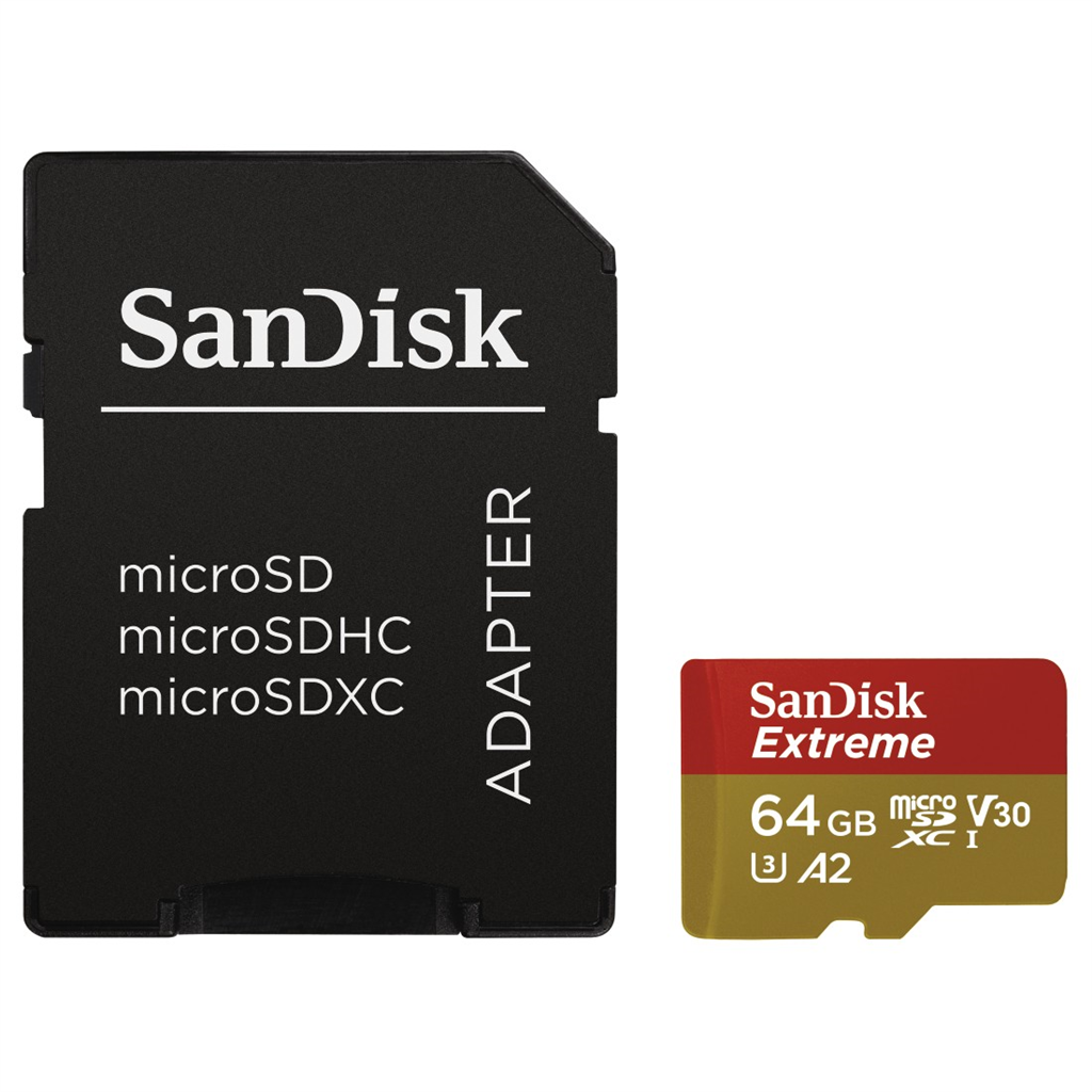 SanDisk 183534  Extreme micro SDXC 64 GB 160 MB s A2 C10 V30 UHS-I U3, adapté, p