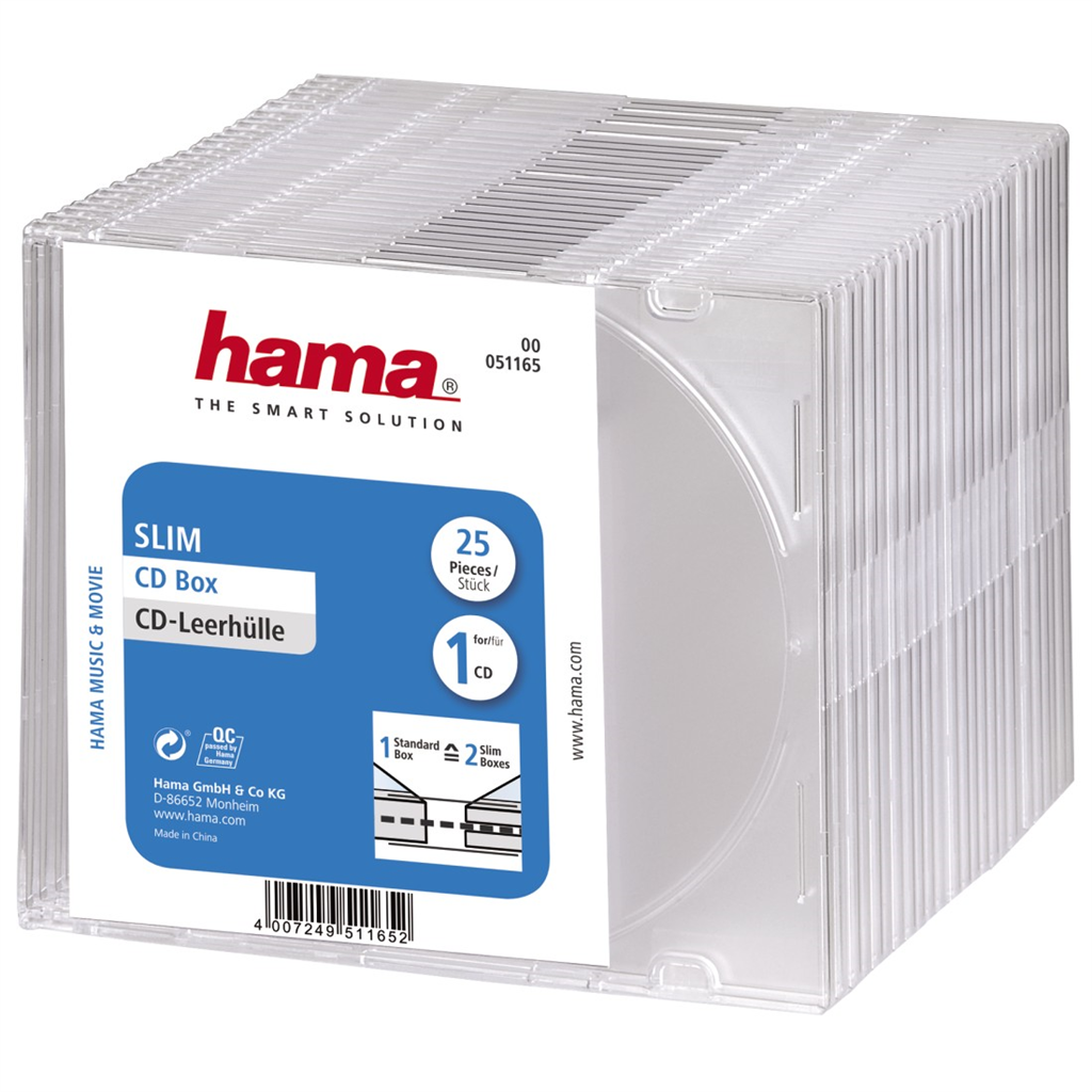 HAMA 51165  CD Slim Empty Box, pack of 25, transparent