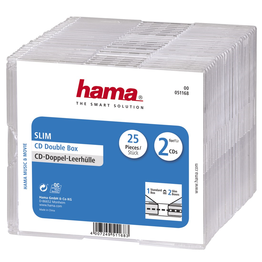 HAMA 51168  CD Slim Double Box, transparent, pack of 25