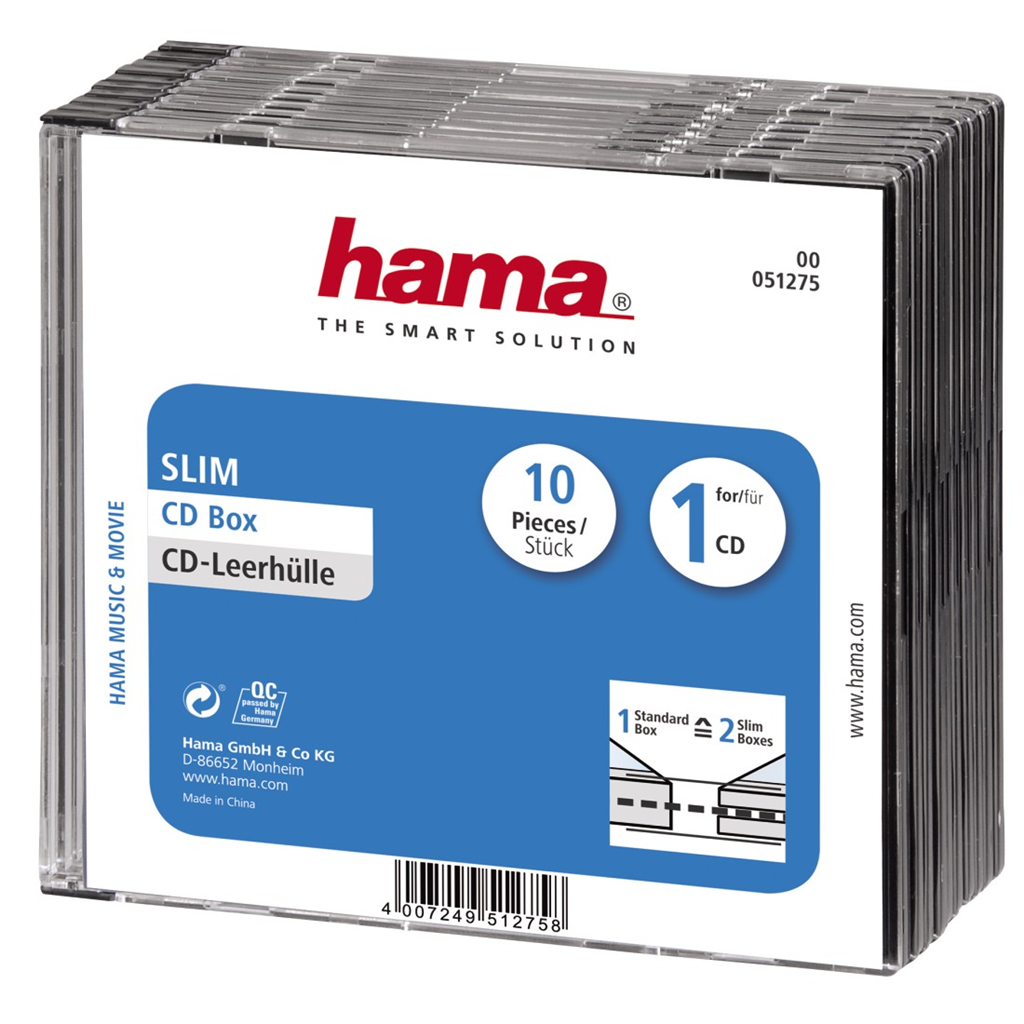 HAMA 51275  CD BOX SLIM náhradný obal, 10 ks bal., transparentná čierna