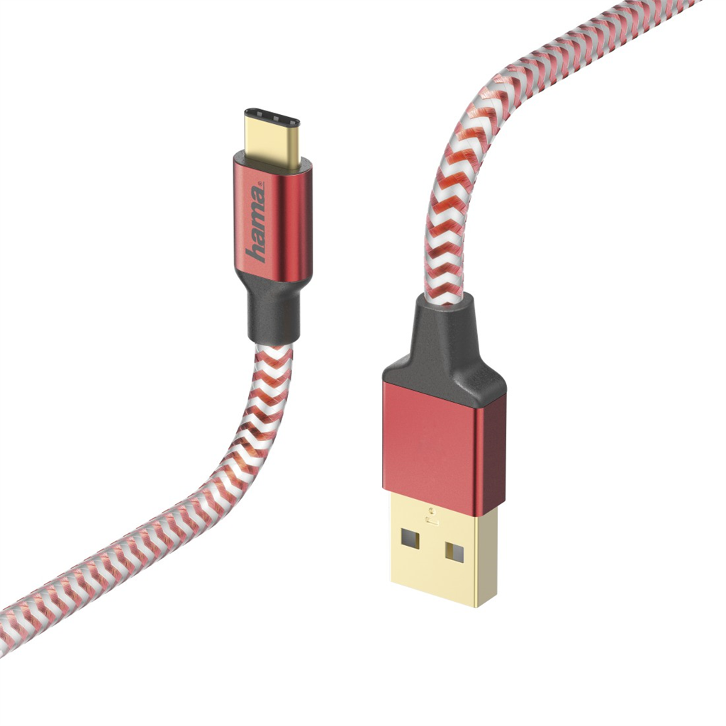 HAMA 178296  kábel Reflective USB-C 2.0 typ A - typ C, 1,5 m, červená