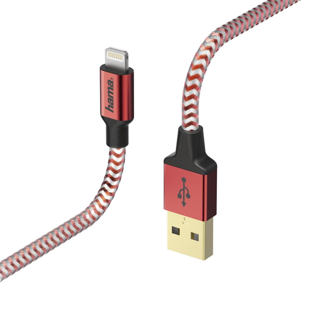 HAMA 178299  MFI USB kábel Reflective pre Apple, Lightning vidlica, 1,5 m, červe