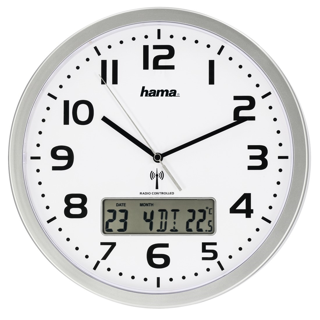 HAMA 186333  Extra, nástenné hodiny riadené rádiovým signálom, s dátumom a teplo