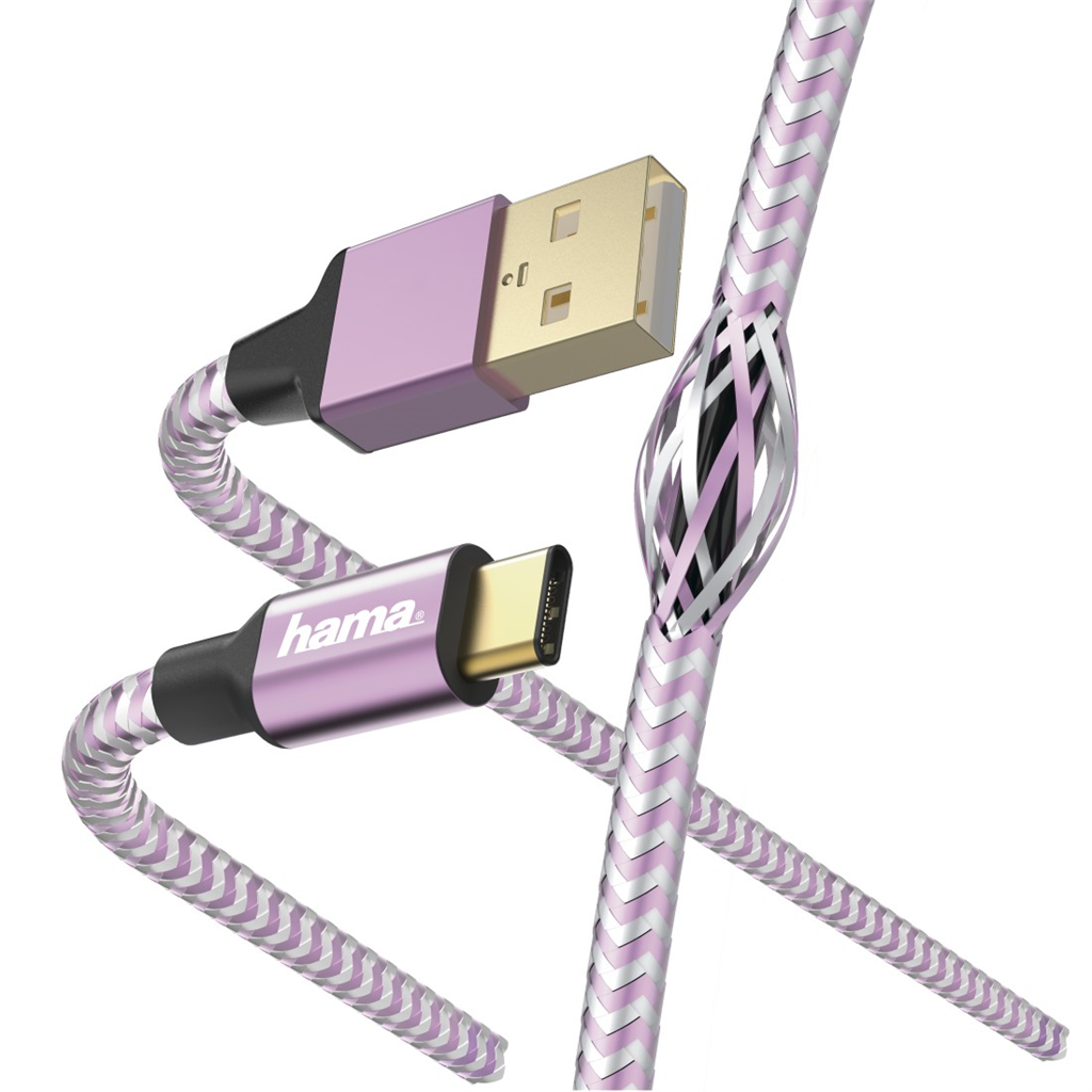 HAMA 187203  kábel Reflective USB-C 2.0 typ A - typ C, 1,5 m, ružová