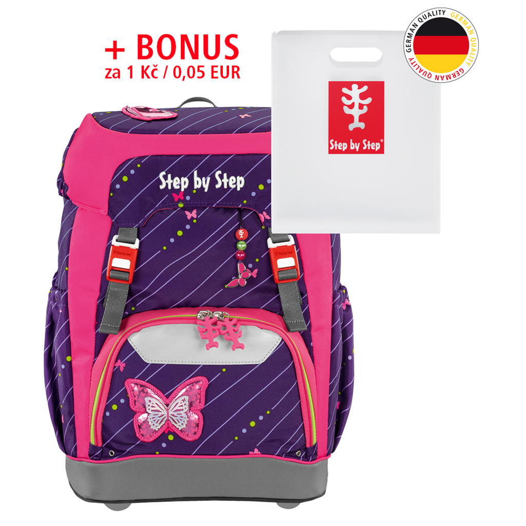 HAMA 129672 Školský ruksak Step by Step GRADE Trblietavý motýľ + BONUS Dosky na
