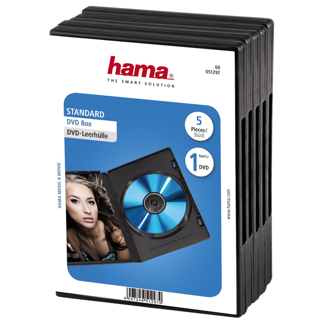 HAMA 51297  DVD obal na 1 DVD, s fóliou, čierny, 5 ks