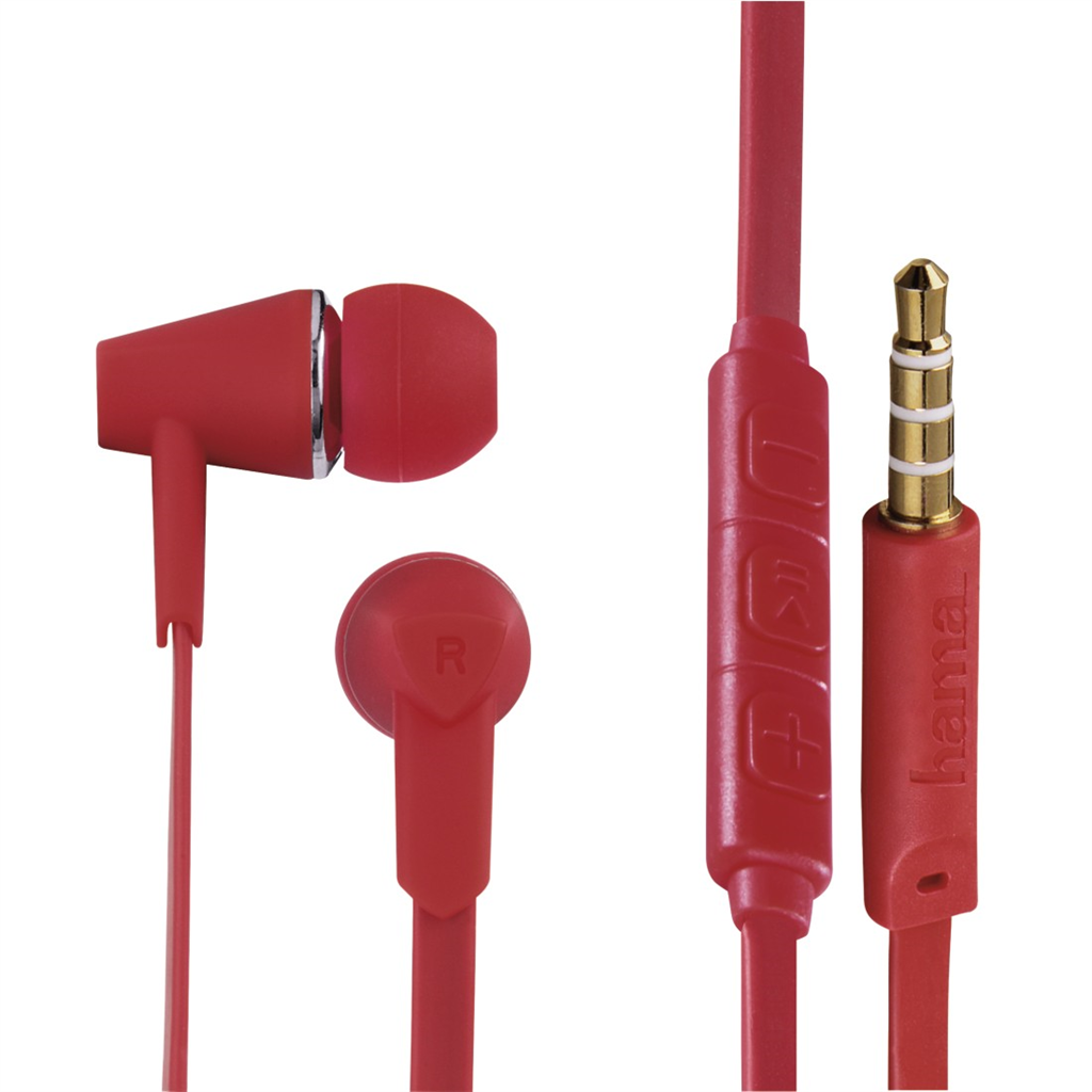 HAMA 184010  slúchadlá s mikrofónom Joy, štuple, regulácia hlasitosti, červené