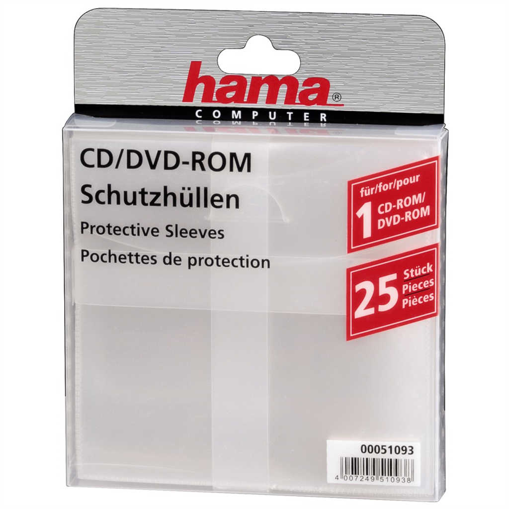 HAMA 51093  CD DVD ochranný obal, PP, 25 ks, biely