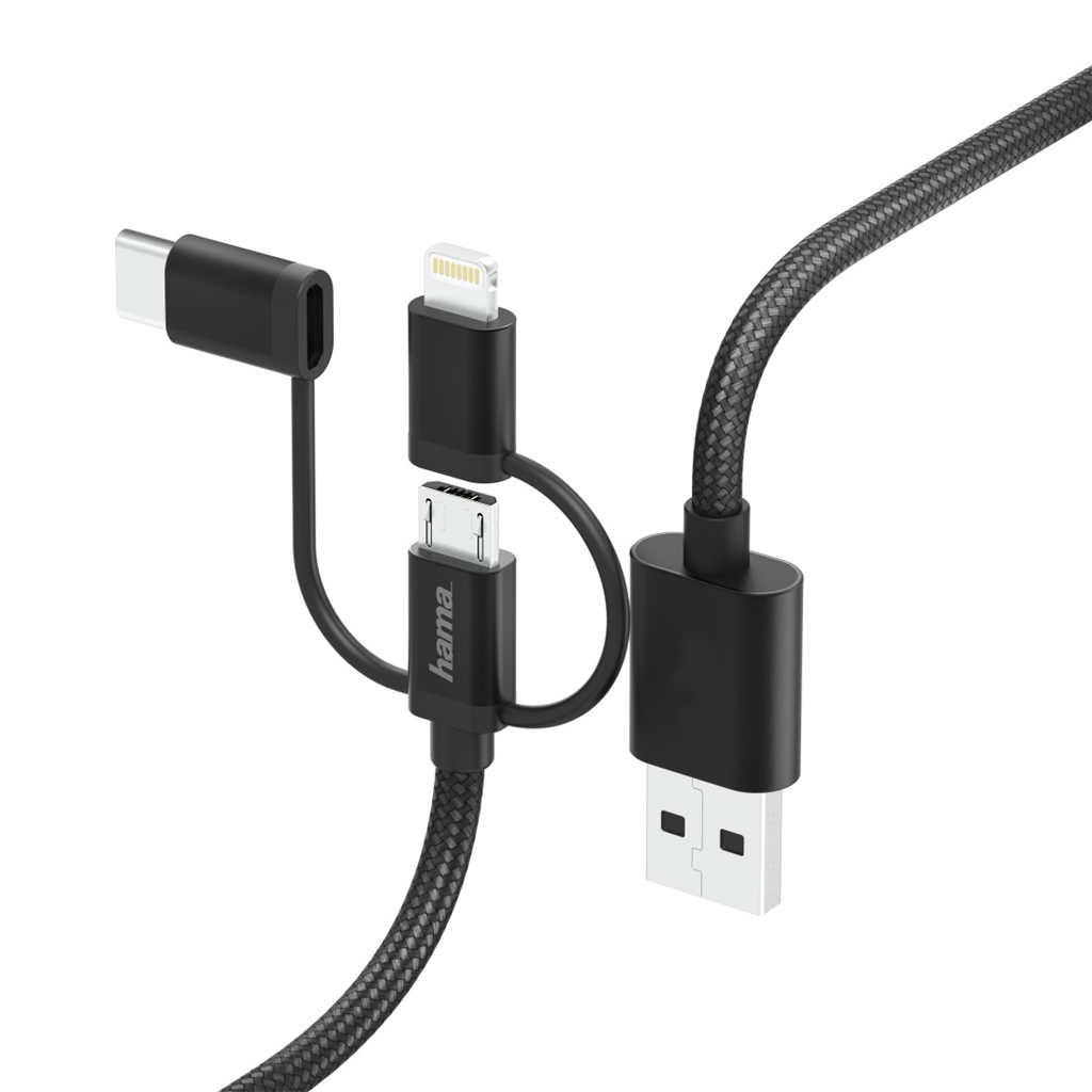 HAMA 183304  USB kábel 3v1, micro USB   USB-C   Lightning, 1,5 m
