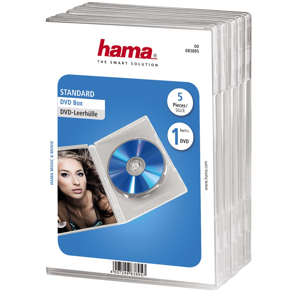 HAMA 83895  Standard DVD Jewel Case, pack of 5, transparent