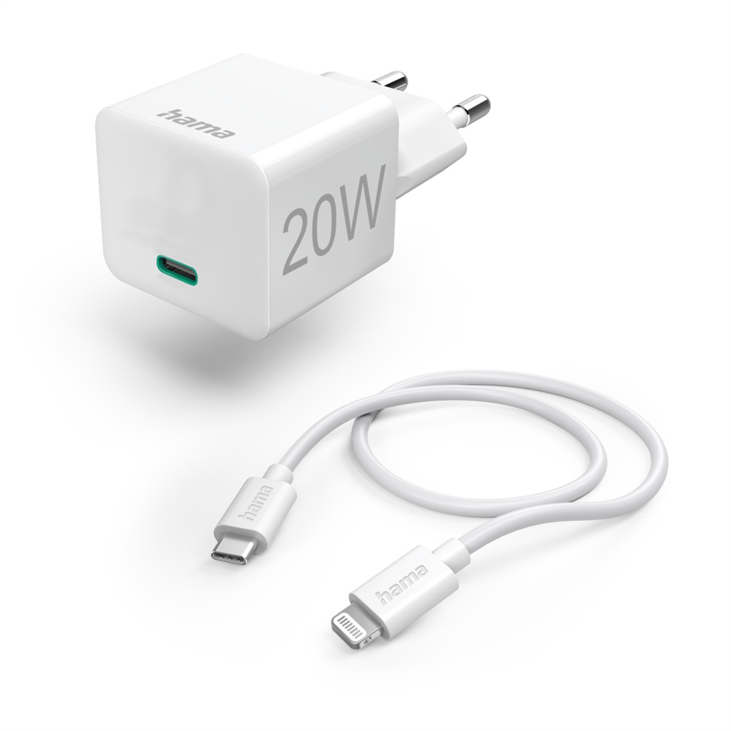 HAMA 201620  set: rýchla USB nabíjačka USB-C PD 20 W + kábel USB-C Lightning 1 m