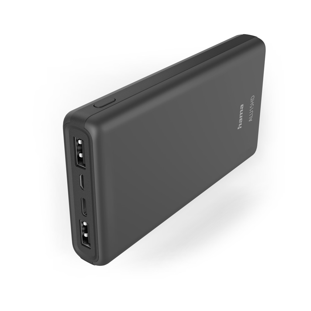 HAMA 201655  ALU15HD, powerbanka, 15000 mAh, 3 výstupy 1x USB-C, 2x USB-A, hliní