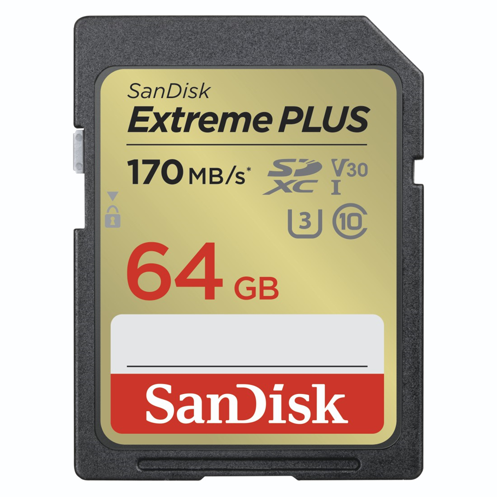 HAMA 121592 SanDisk Extreme PLUS 64 GB SDXC Memory Card 170 MB s and 80 MB s, UH