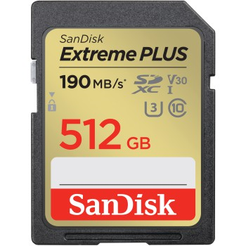 SanDisk 215420  Extreme PLUS 512 GB SDXC Memory Card 190 MB s and 130 MB s, UHS-