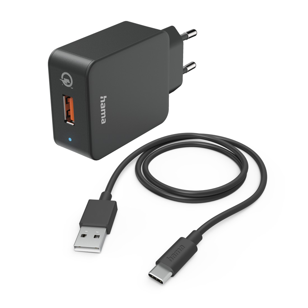HAMA 201625  set: rýchla USB nabíjačka QC 3.0 19,5 W + kábel USB A-C 1,5 m