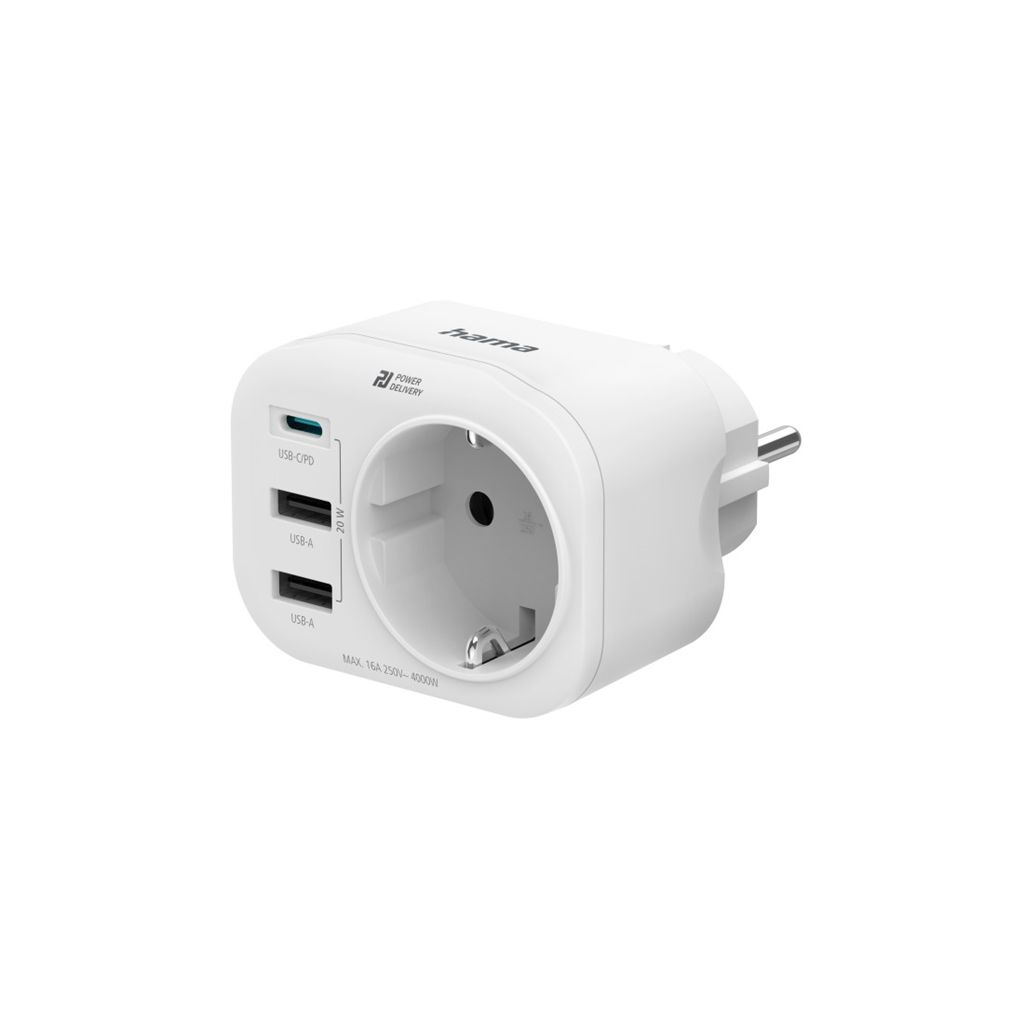 HAMA 223342  zásuvková USB nabíjačka, 1x el. zásuvka, 1x USB-C PD, 2x USB-A, 20