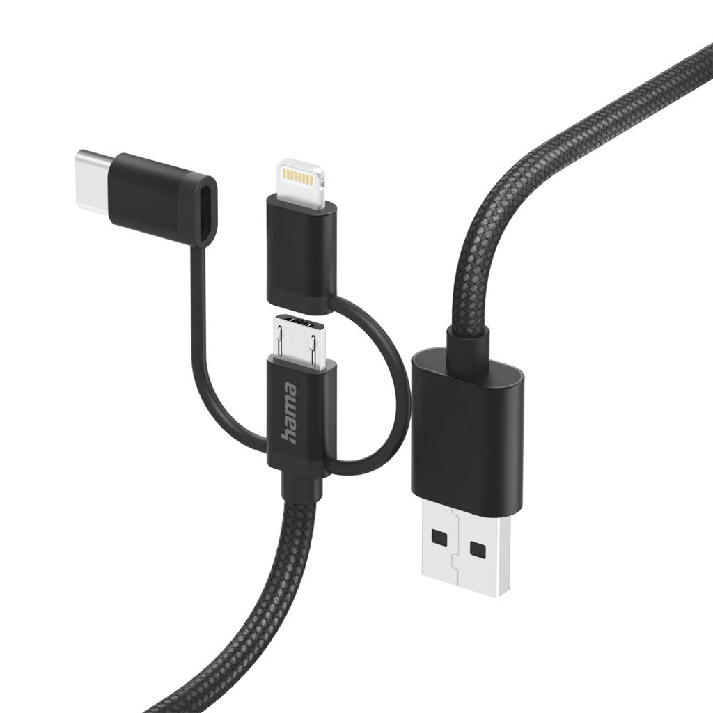 HAMA 201536  USB kábel 3v1: micro USB, USB-C, Lightning, 1,5 m