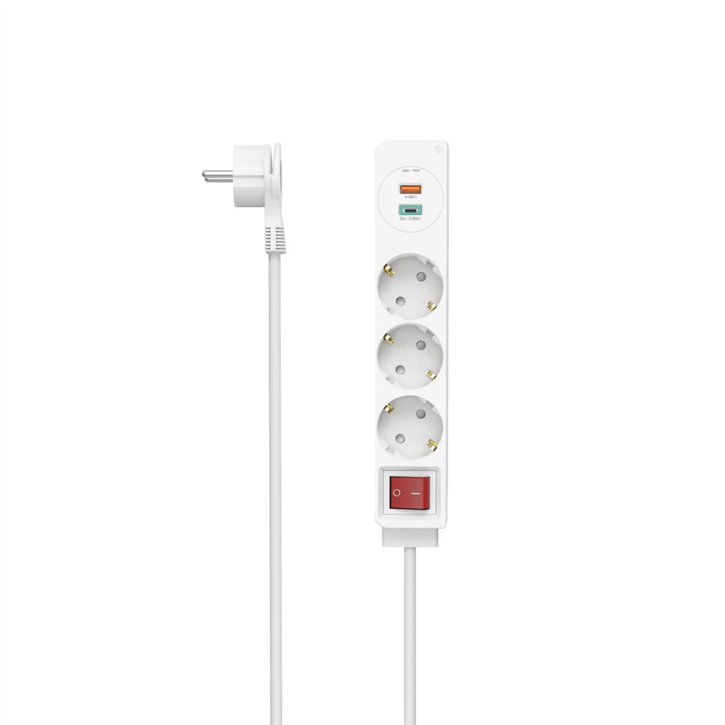 HAMA 223185  predlžovací prívod, 3x zásuvka schuko, USB-C PD USB-A QC 18 W, 1,4