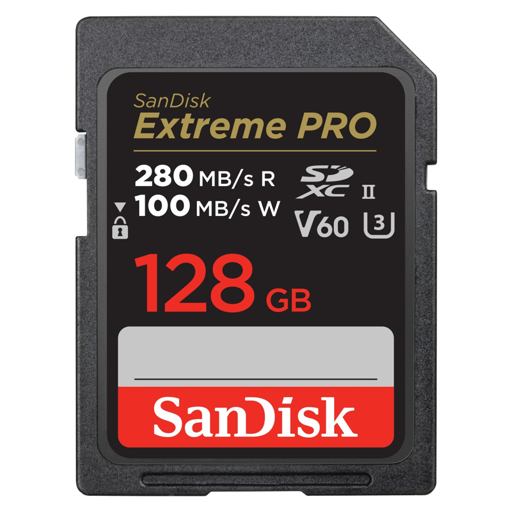 SanDisk 215492  Extreme PRO 128 GB V60 UHS-II SD cards, 280 100 MB s,V60,C10,UHS