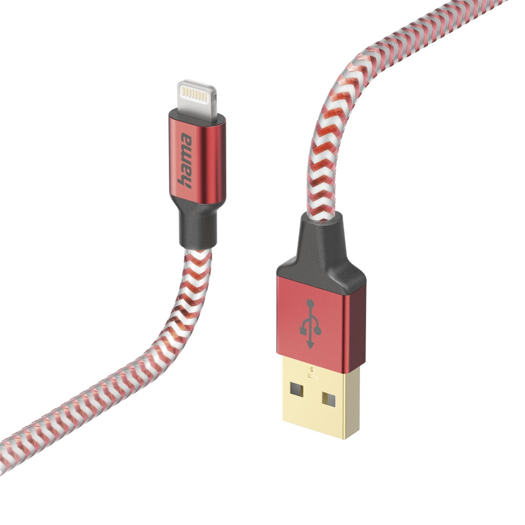 HAMA 201554  MFi USB kábel Reflective pre Apple, USB-A Lightning 1,5 m, červený