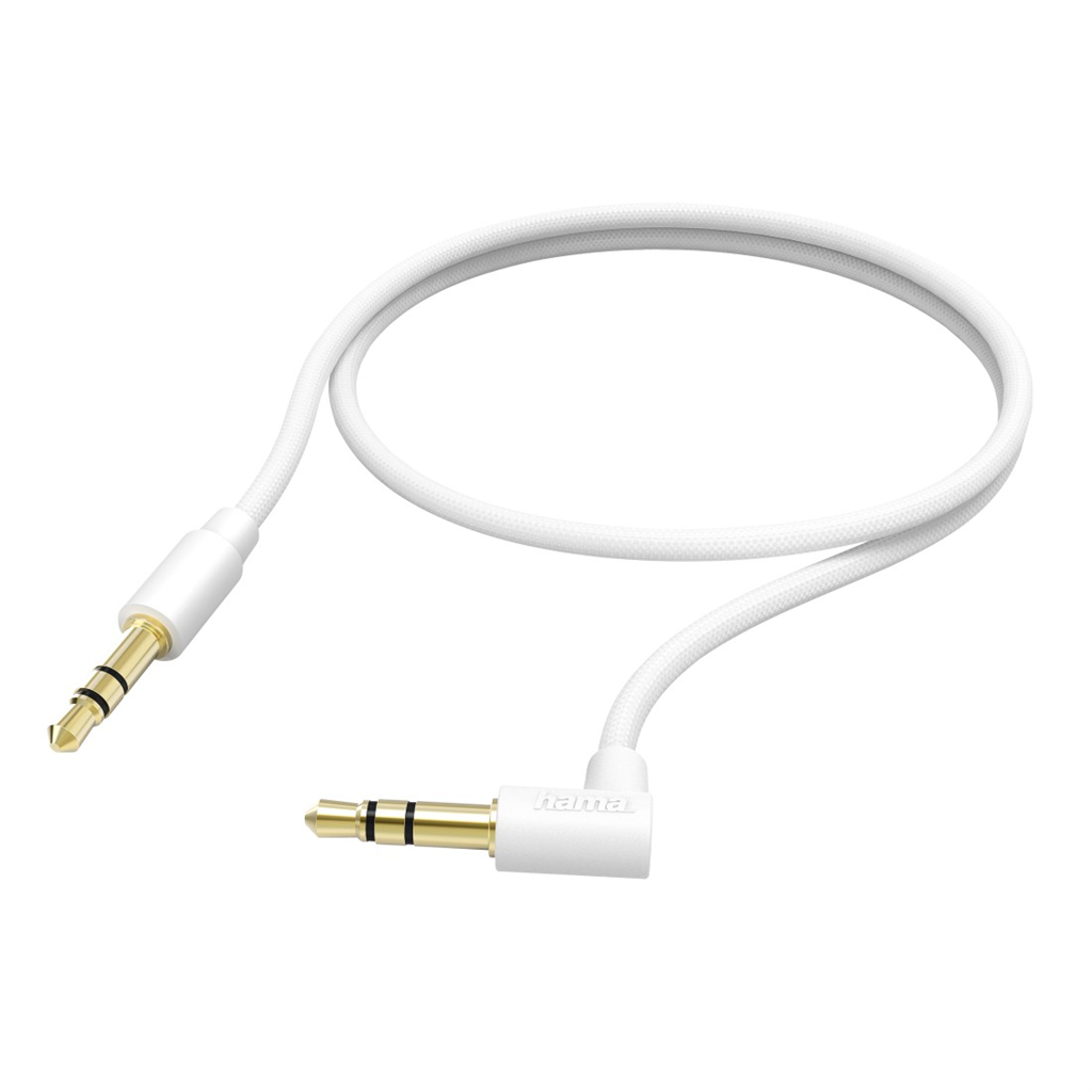 HAMA 173874  audio kábel jack 3,5 mm 90°, 0,5 m, opletený, biely