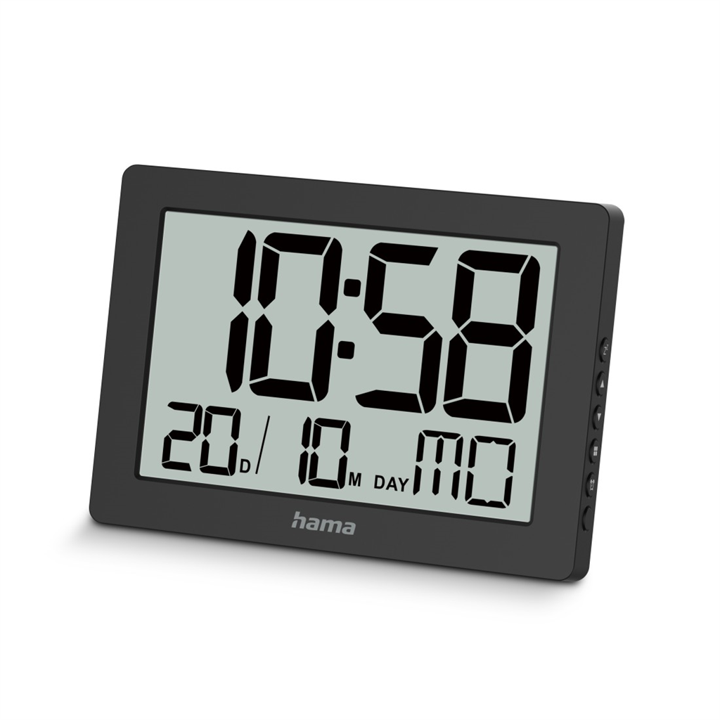 HAMA 222230  Ko Tao, digitálne nástenné hodiny, dátum, deň v týždni, budík, čier